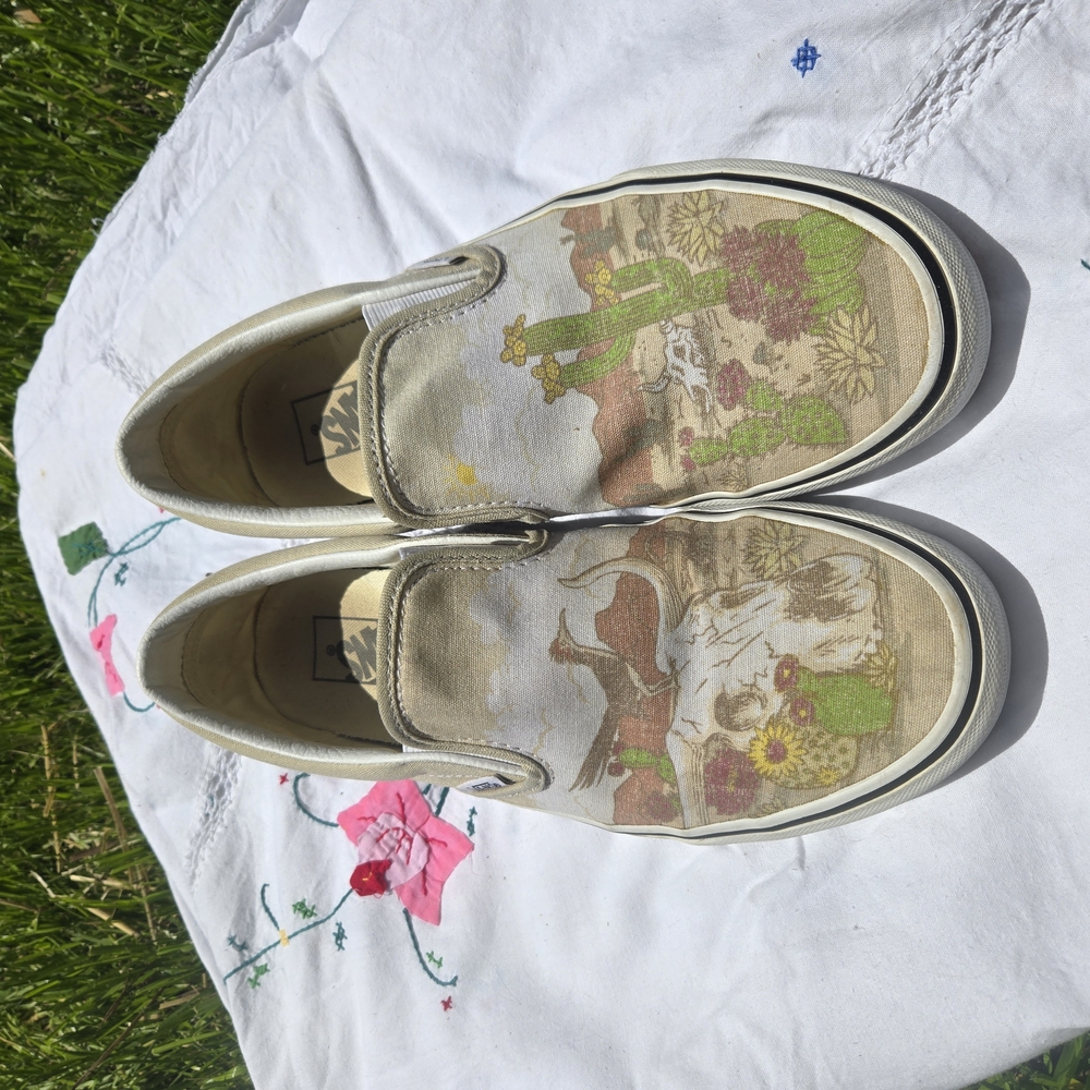 Vans Beige Canvas Sneakers Classic Slip-On Style